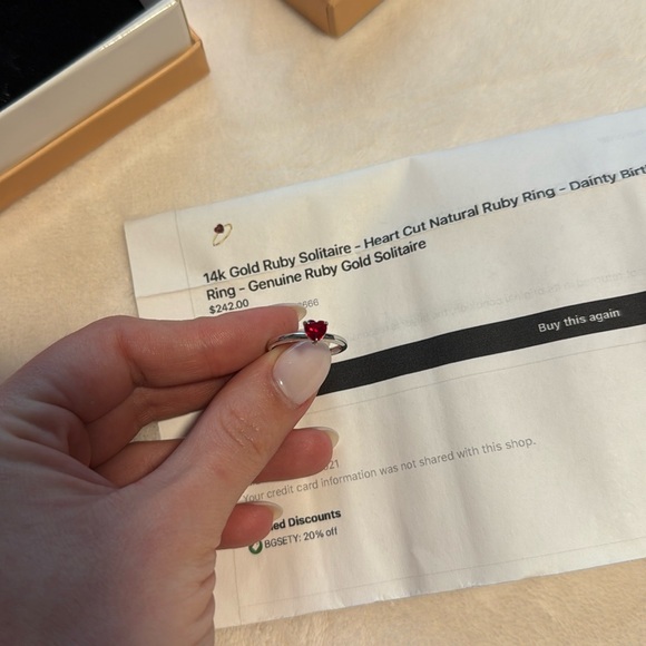 14k white gold Ruby Solitaire ring- heart cut natural ruby 
Ring size 5 1/4 - Picture 1 of 4